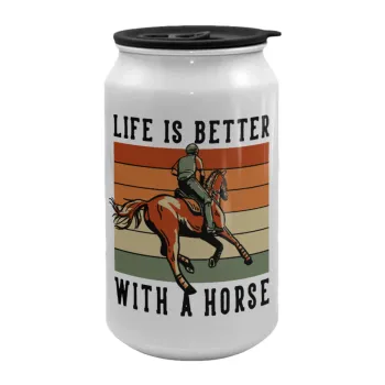 Life is Better with a Horse, Κούπα ταξιδιού μεταλλική με καπάκι (tin-can) 500ml