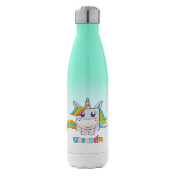 Unicorns cube, Metal mug thermos Green/White (Stainless steel), double wall, 500ml