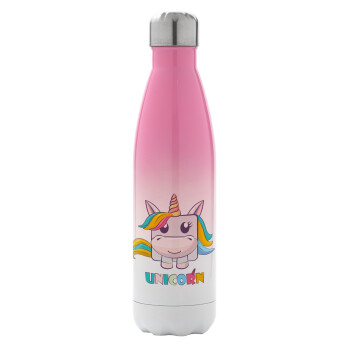 Unicorns cube, Metal mug thermos Pink/White (Stainless steel), double wall, 500ml