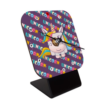 Unicorns cube, Quartz Wooden table clock with hands (10cm)