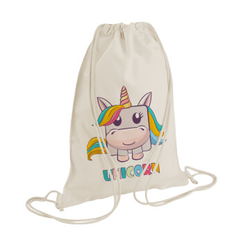Unicorns cube, Backpack bag GYMBAG natural (28x40cm)