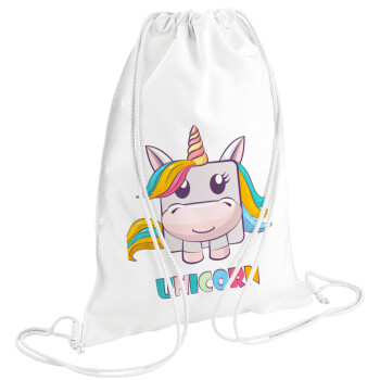 Unicorns cube, Τσάντα πλάτης πουγκί GYMBAG λευκή (28x40cm)