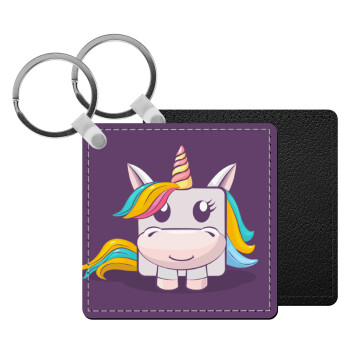 Unicorns cube, Μπρελόκ Δερματίνη, τετράγωνο ΜΑΥΡΟ (5x5cm)