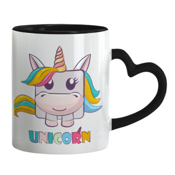 Unicorns cube, Κούπα καρδιά χερούλι μαύρη, κεραμική, 330ml