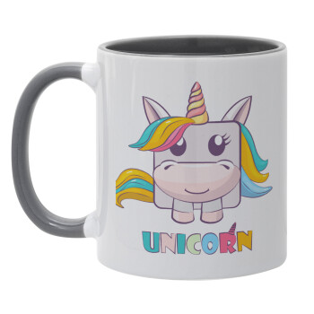 Unicorns cube, Κούπα χρωματιστή γκρι, κεραμική, 330ml