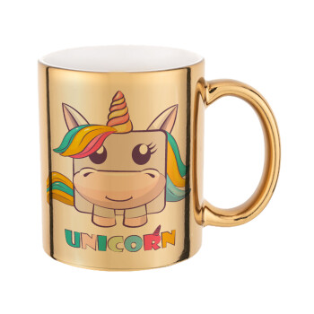Unicorns cube, Mug ceramic, gold mirror, 330ml