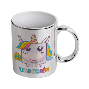 Unicorns cube, Mug ceramic, silver mirror, 330ml