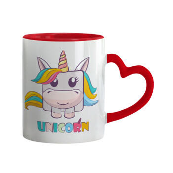 Unicorns cube, Mug heart red handle, ceramic, 330ml