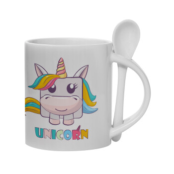 Unicorns cube, Ceramic coffee mug with Spoon, 330ml (1pcs)
