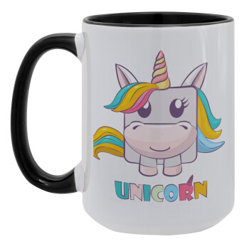 Unicorns cube, Κούπα Mega 15oz, κεραμική Μαύρη, 450ml