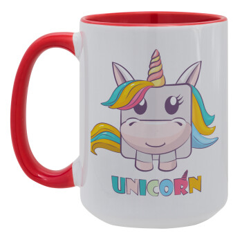 Unicorns cube, Κούπα Mega 15oz, κεραμική Κόκκινη, 450ml