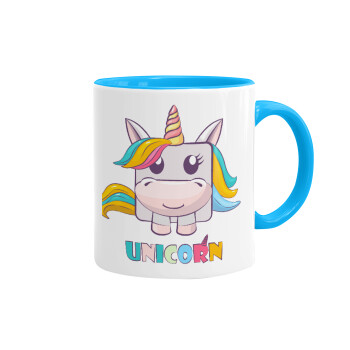 Unicorns cube, Κούπα χρωματιστή γαλάζια, κεραμική, 330ml