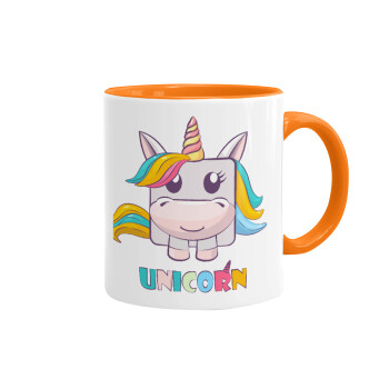 Unicorns cube, Κούπα χρωματιστή πορτοκαλί, κεραμική, 330ml