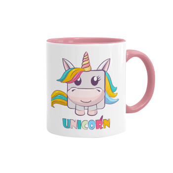 Unicorns cube, Κούπα χρωματιστή ροζ, κεραμική, 330ml