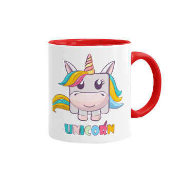Unicorns cube, Κούπα χρωματιστή κόκκινη, κεραμική, 330ml