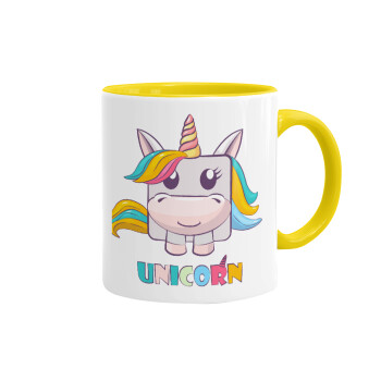 Unicorns cube, Κούπα χρωματιστή κίτρινη, κεραμική, 330ml