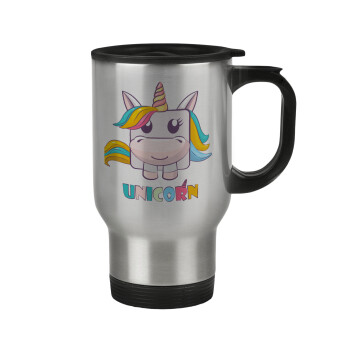 Unicorns cube, Κούπα ταξιδιού ανοξείδωτη με καπάκι, διπλού τοιχώματος (θερμό) 450ml