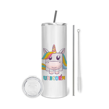 Unicorns cube, Eco friendly stainless steel tumbler 600ml, with metal straw & cleaning brush