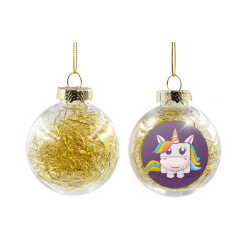 Unicorns cube, Χριστουγεννιάτικη μπάλα δένδρου διάφανη με χρυσό γέμισμα 8cm