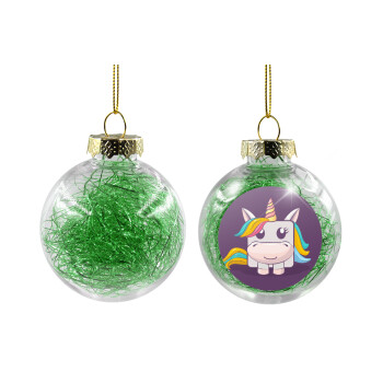 Unicorns cube, Χριστουγεννιάτικη μπάλα δένδρου διάφανη με πράσινο γέμισμα 8cm