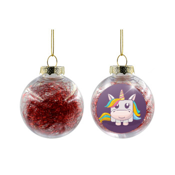 Unicorns cube, Transparent Christmas tree ball ornament with red filling 8cm
