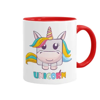 Unicorns cube, Κούπα χρωματιστή κόκκινη, κεραμική, 330ml