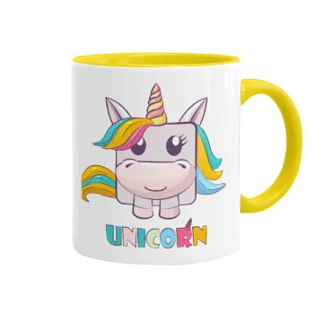Unicorns cube, Mug colored yellow, ceramic, 330ml