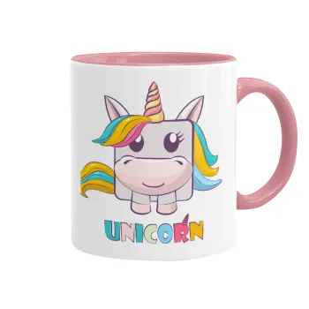 Unicorns cube, Mug colored pink, ceramic, 330ml
