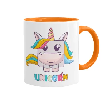 Unicorns cube, Κούπα χρωματιστή πορτοκαλί, κεραμική, 330ml