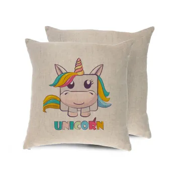 Unicorns cube, Μαξιλάρι καναπέ ΛΙΝΟ 40x40cm περιέχεται το  γέμισμα