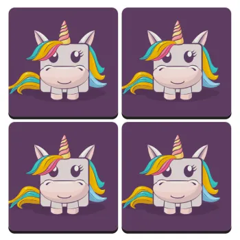 Unicorns cube, ΣΕΤ 4 Σουβέρ ξύλινα τετράγωνα (9cm)