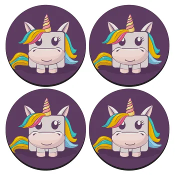 Unicorns cube, ΣΕΤ 4 Σουβέρ ξύλινα στρογγυλά (9cm)