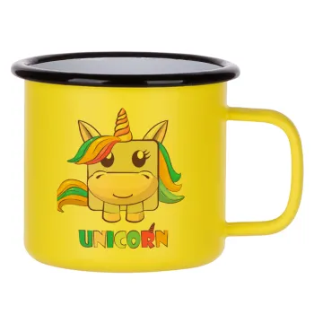 Unicorns cube, Metallic enamel MATT Yellow cup 360ml