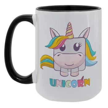 Unicorns cube, Κούπα Mega 15oz, κεραμική Μαύρη, 450ml