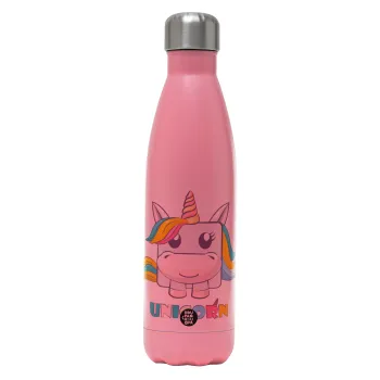 Unicorns cube, Metal mug thermos Pink Mat (Stainless steel), double wall, 500ml