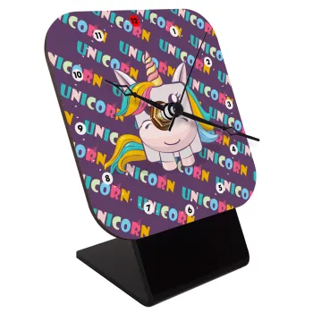 Unicorns cube, Quartz Wooden table clock with hands (10cm)