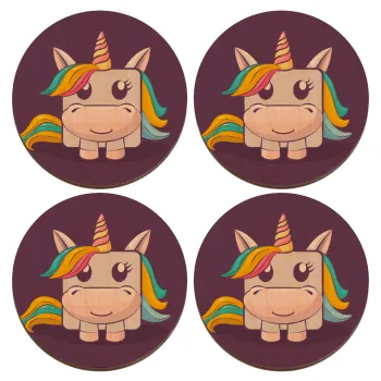 Unicorns cube, ΣΕΤ x4 Σουβέρ ξύλινα στρογγυλά plywood (9cm)