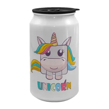 Unicorns cube, Κούπα ταξιδιού μεταλλική με καπάκι (tin-can) 500ml