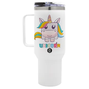 Unicorns cube, Mega Tumbler με καπάκι, διπλού τοιχώματος (θερμό) 1,2L