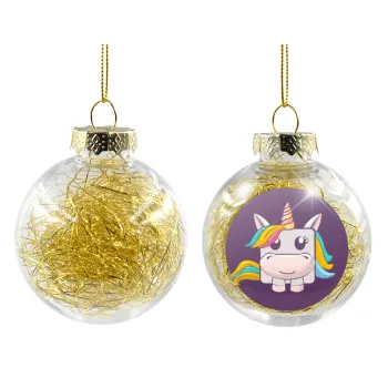 Unicorns cube, Στολίδι Χριστουγεννιάτικη μπάλα δένδρου διάφανη με χρυσό γέμισμα 8cm