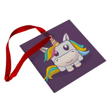 Unicorns cube, Christmas ornament, glass square ornament 9x9cm