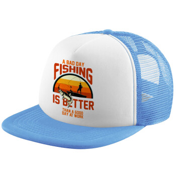 A bad day FISHING is better than a good day at work, Καπέλο παιδικό Soft Trucker με Δίχτυ Γαλάζιο/Λευκό