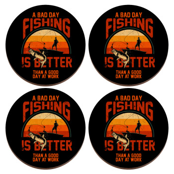 A bad day FISHING is better than a good day at work, ΣΕΤ x4 Σουβέρ ξύλινα στρογγυλά plywood (9cm)