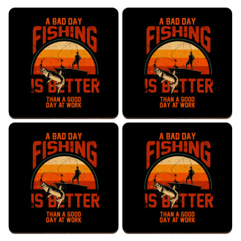 A bad day FISHING is better than a good day at work, ΣΕΤ x4 Σουβέρ ξύλινα τετράγωνα plywood (9cm)