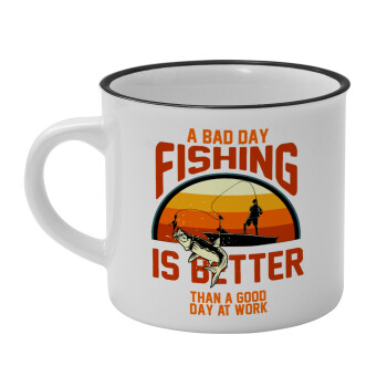 A bad day FISHING is better than a good day at work, Κούπα κεραμική vintage Λευκή/Μαύρη 230ml