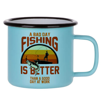 A bad day FISHING is better than a good day at work, Κούπα Μεταλλική εμαγιέ ΜΑΤ σιέλ 360ml