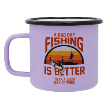 A bad day FISHING is better than a good day at work, Κούπα Μεταλλική εμαγιέ ΜΑΤ Light Pastel Purple 360ml
