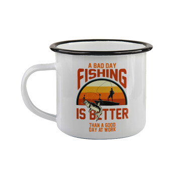 A bad day FISHING is better than a good day at work, Κούπα εμαγιέ με μαύρο χείλος 360ml