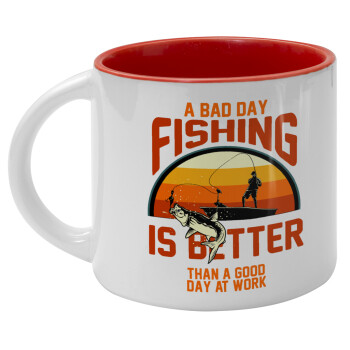 A bad day FISHING is better than a good day at work, Κούπα κεραμική 400ml Λευκή/Κόκκινη