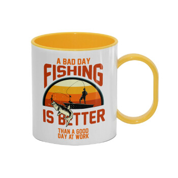 A bad day FISHING is better than a good day at work, Κούπα (πλαστική) (BPA-FREE) Polymer Κίτρινη για παιδιά, 330ml